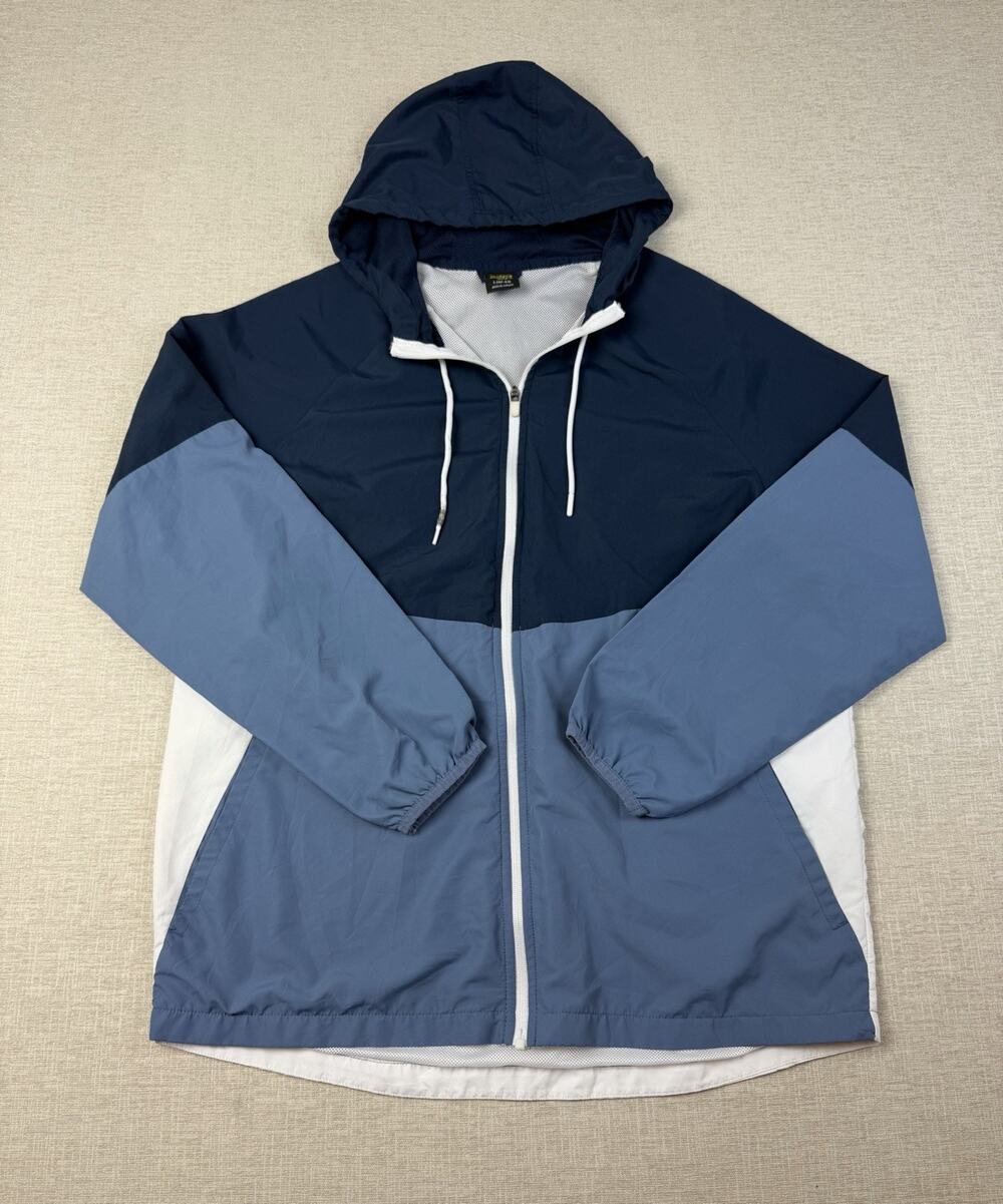 Athletic Works Windbreaker Jacket Hooded Blue Colorblock Full Zip Men’s L